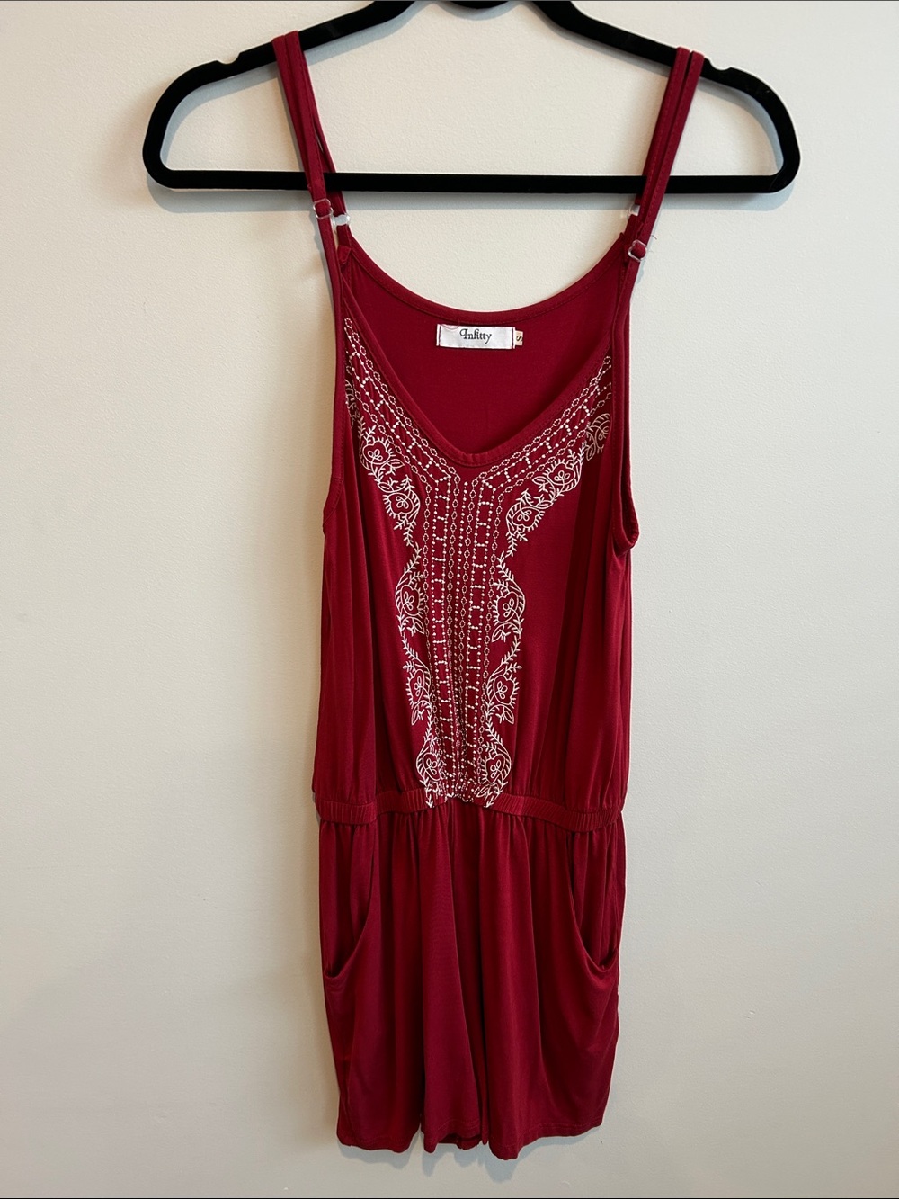 Red Embroidered Sleeveless Romper
